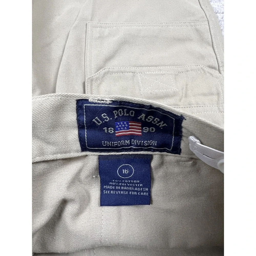 US Polo Assn Cargo Shorts Boys 16 Khaki Uniform Division Adjustable Waist Tan‎
